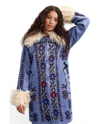 Women's Printed Coat with detachable faux fur
