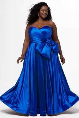 Women's Satin A-Line Curvy Formal plus-size Dress with Detachable Bow