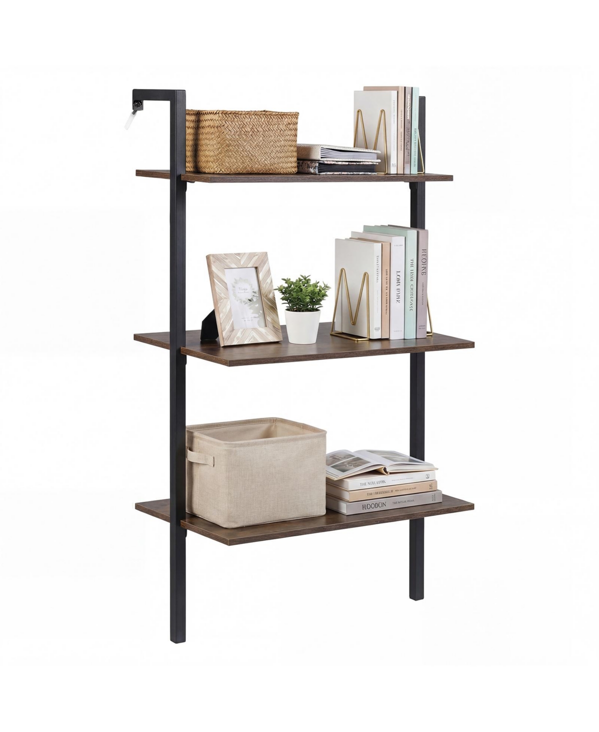 Costway Industrial Wall Mounted Shelves, Wooden Floating Shelving Unit - Brown