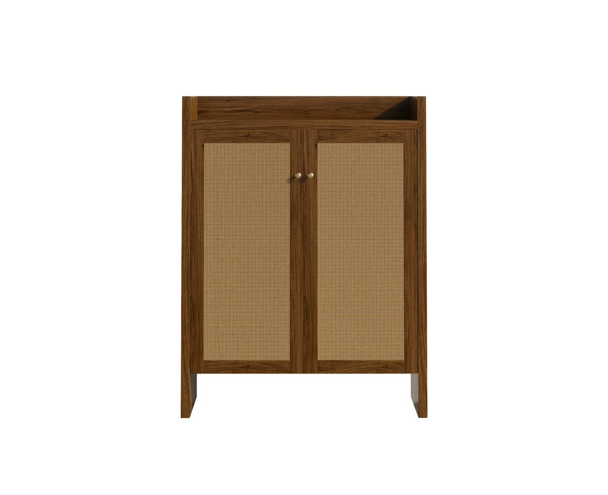 sumyeg 42.5" Tall Rattan Storage Cabinet with Doors, 6-Tier Shoe Storage with Adjustable Shelves - Walnut