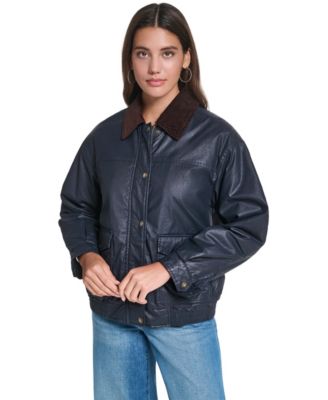Women's Relaxed Dad Bombel85 Waxed-Cotton Corduroy-Collar Bomber Jacket