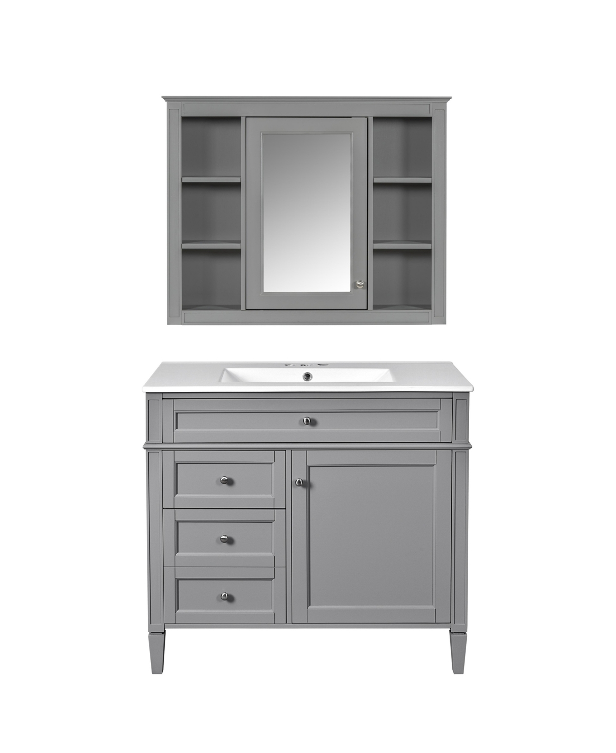 Sillysis 36 Inch Freestanding Bathroom Vanity, Mdf Cabinet with Solid Wood Frame, Ceramic Integrated Sink - Grey