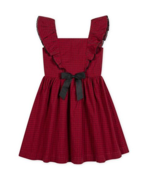 Платье Hope & Henry Organic Cotton Ruffle Jumper Party Dress для девочек-малышей, цвет: Красный в мелкую клетку