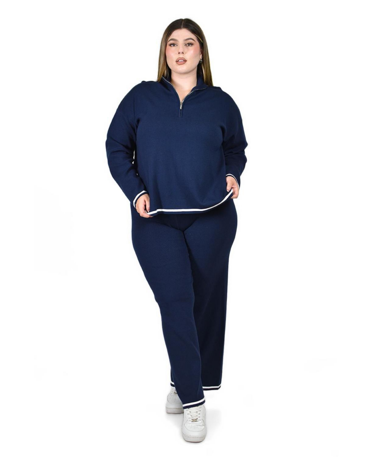 Roman Fashion Women's knitted set with closure - Navy