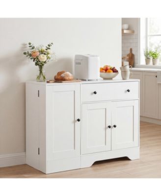 41.5" Buffet Cabinet with Storage, 3 Doors, Drawer, Shelves, Rolling Wheel