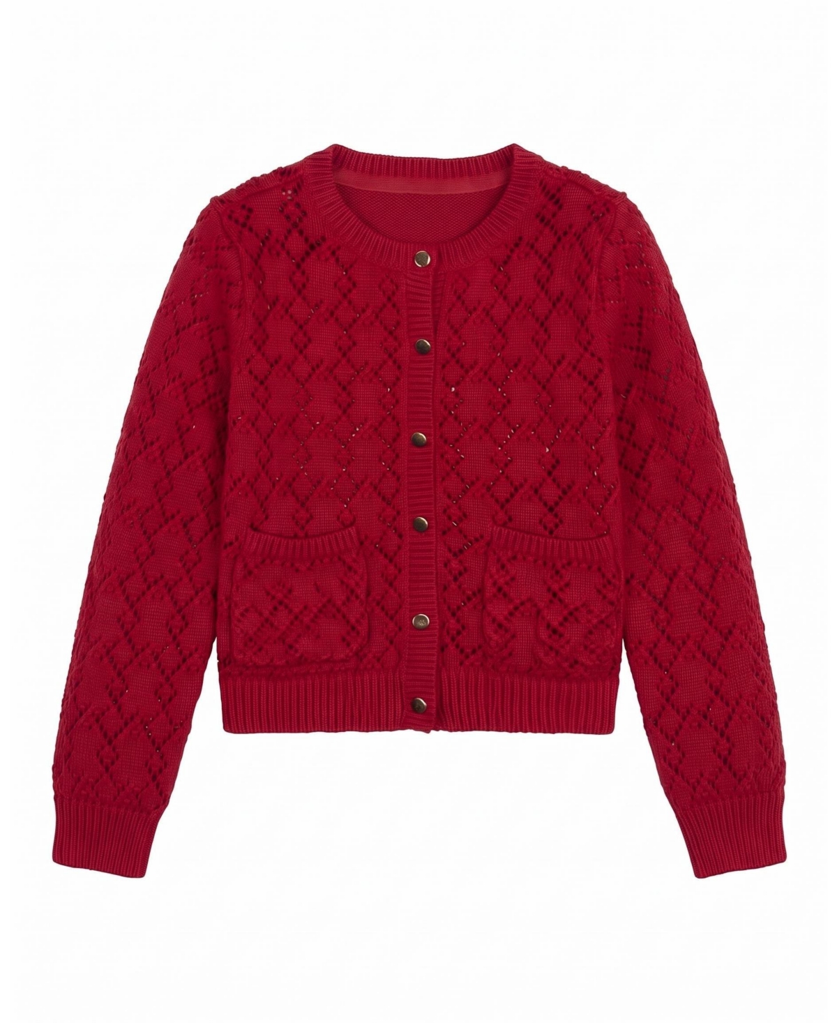 Hope & Henry Girls' 4-16 Pointelle Cotton Cardigan - Red diamond
