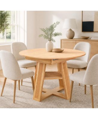 Extendable Round Dining Table for 4-6 with Storage
