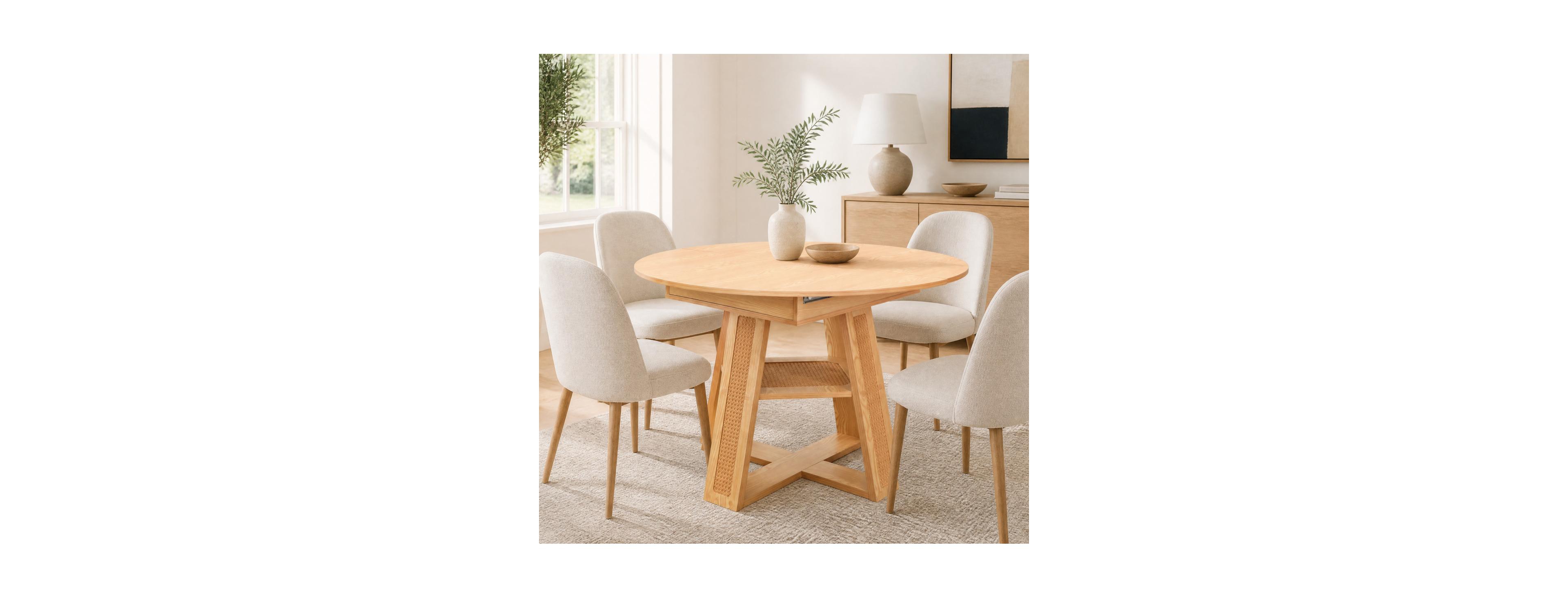 Streamdale Furniture Extendable Round Dining Table for 4-6 with Storage