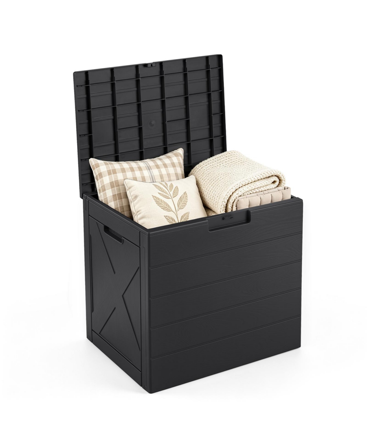 Costway Outdoor Deck Box, 25 Gallon Storage Bin with Lid, Carry Handles and Lock Hole