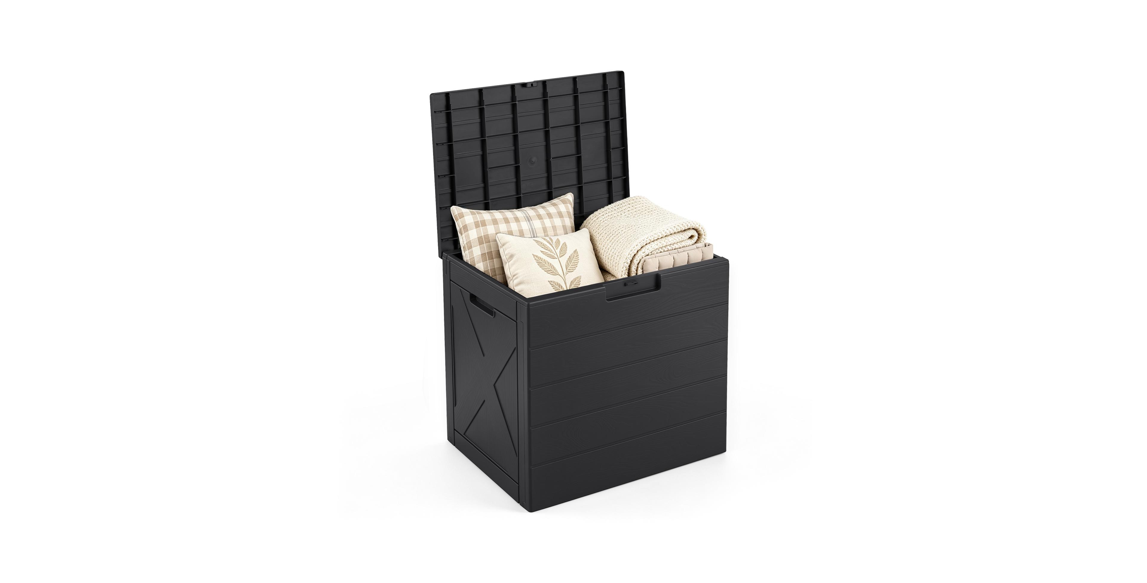 Costway Outdoor Deck Box, 25 Gallon Storage Bin with Lid, Carry Handles and Lock Hole