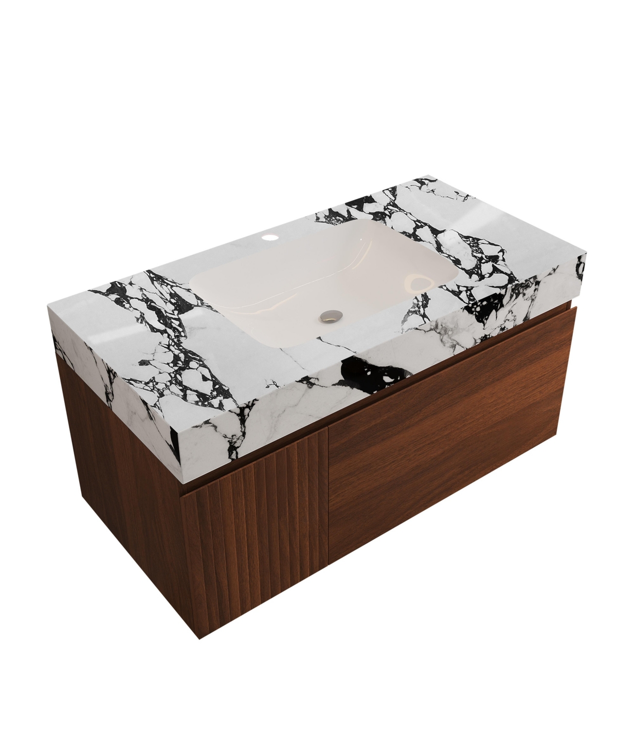 Thirtypeachy 36 Inch Floating Bathroom Vanity, Plywood Cabinet, Sintered Stone Top with Ceramic Undermount Sink - Walnut