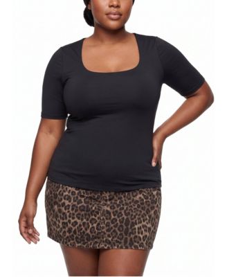 Plus Size Square-Neck Elbow-Length Sleeve Top