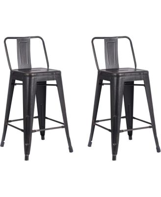 Distressed Metal Barstools with Bucket Back, 24" (Set of 2)