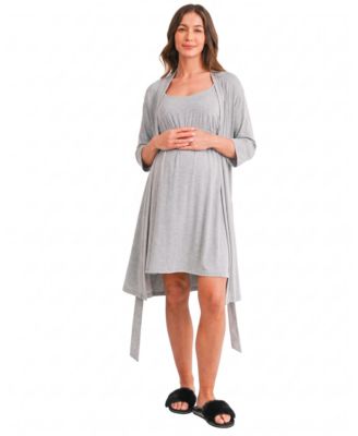 Maternity Clip-Down Nursing Rayon Modal-Blend Dress and Robe, 2-Piece Set