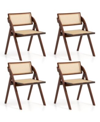 Set of 4 Woven Rattan Foldable Dining Chairs