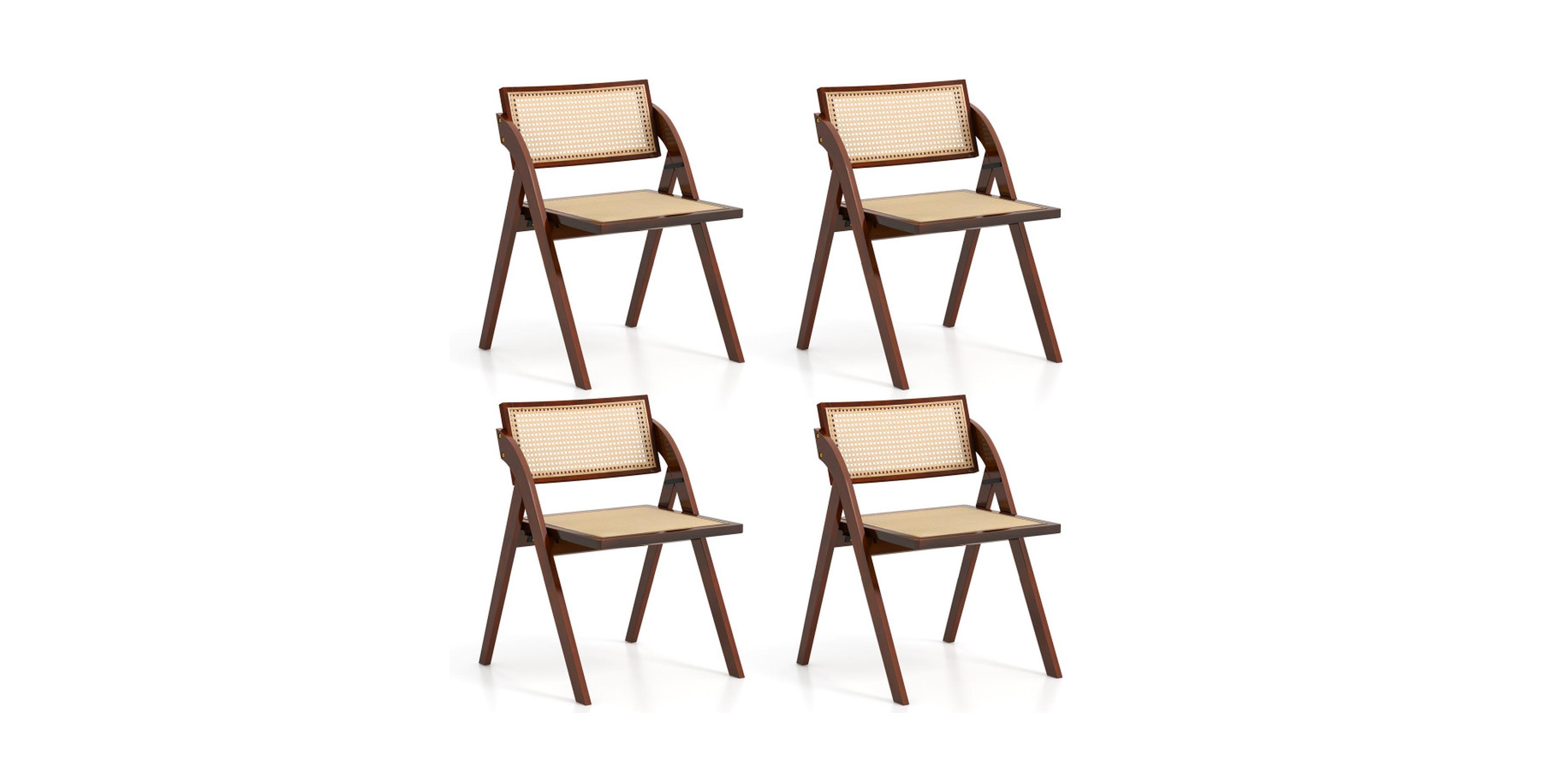 Gouun Set of 4 Woven Rattan Foldable Dining Chairs