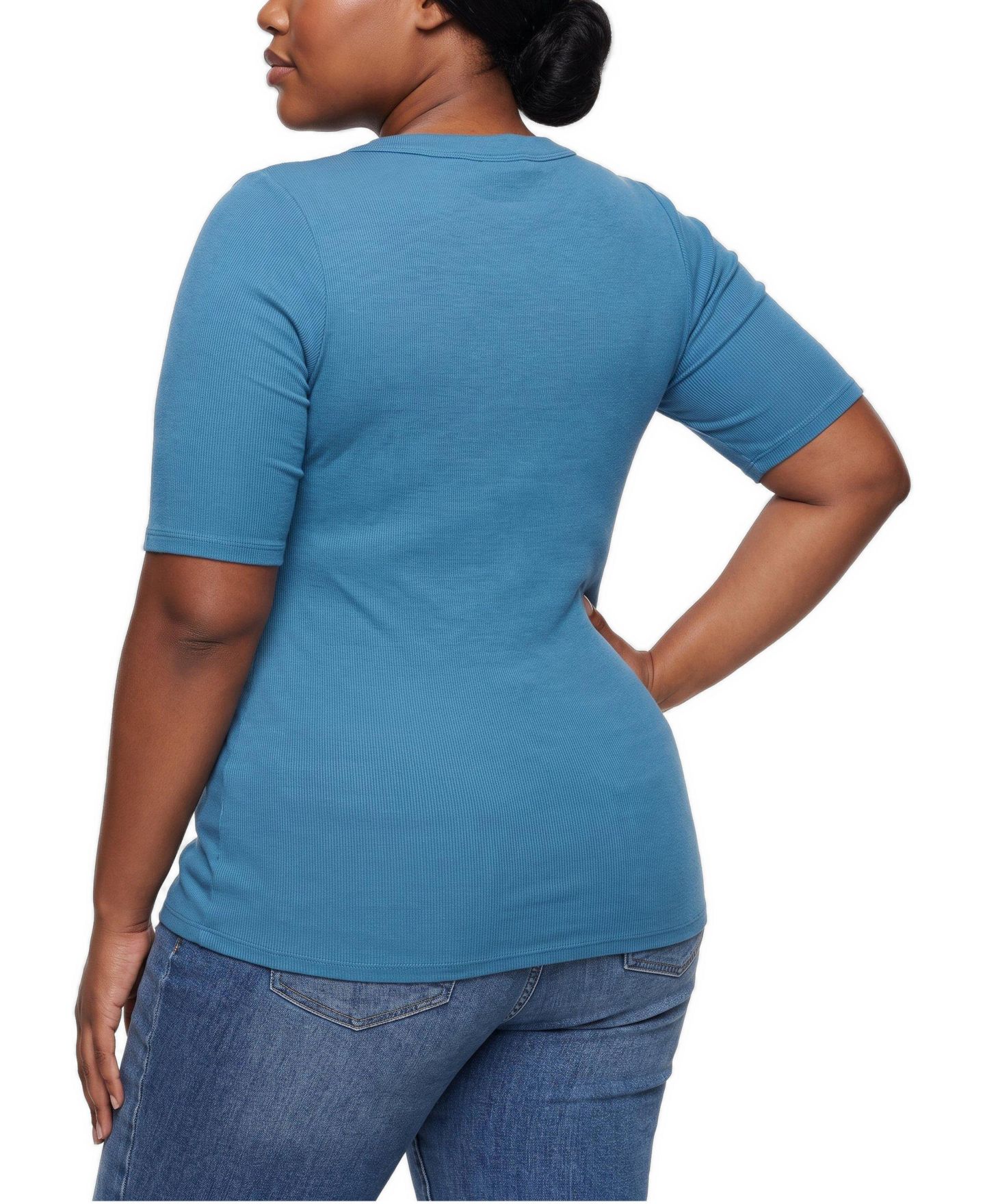 Женский топ Torrid Plus Size Cotton-Modal Ribbed Curved Henley, цвет: Stellar — фото 3