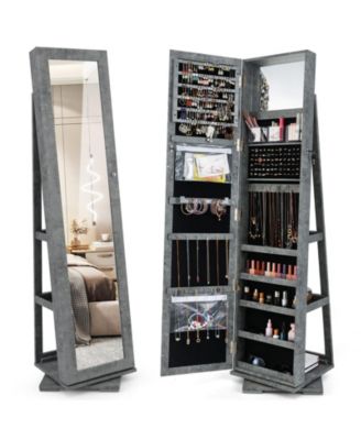 360-Degree Rotating Lockable Jewelry Armoire with Full-Length Mirror