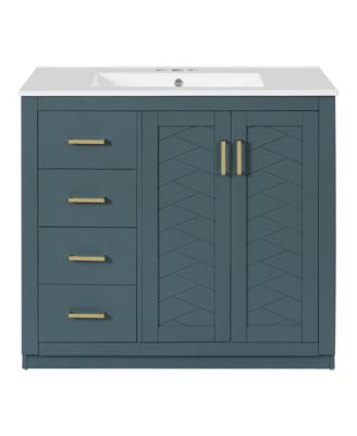 36 Inch Freestanding Bathroom Vanity, MDF Cabinet with Solid Wood Frame, Ceramic Integrated Sink