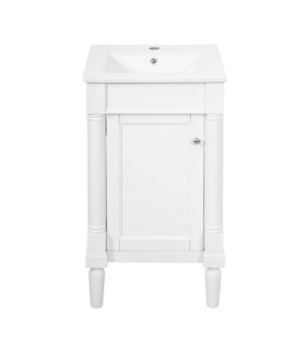 18 Inch Freestanding Bathroom Vanity, MDF Cabinet with Solid Wood Legs, Ceramic Integrated Sink