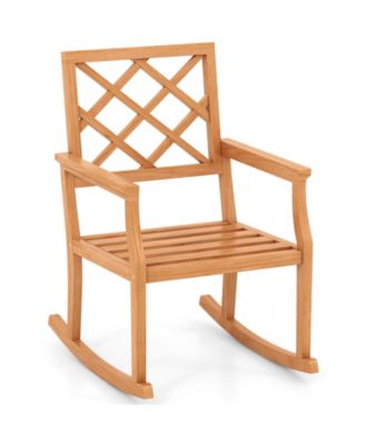 1 PCS Teak Wood Rocking Chair with Backrest and Slatted Seat Backyard