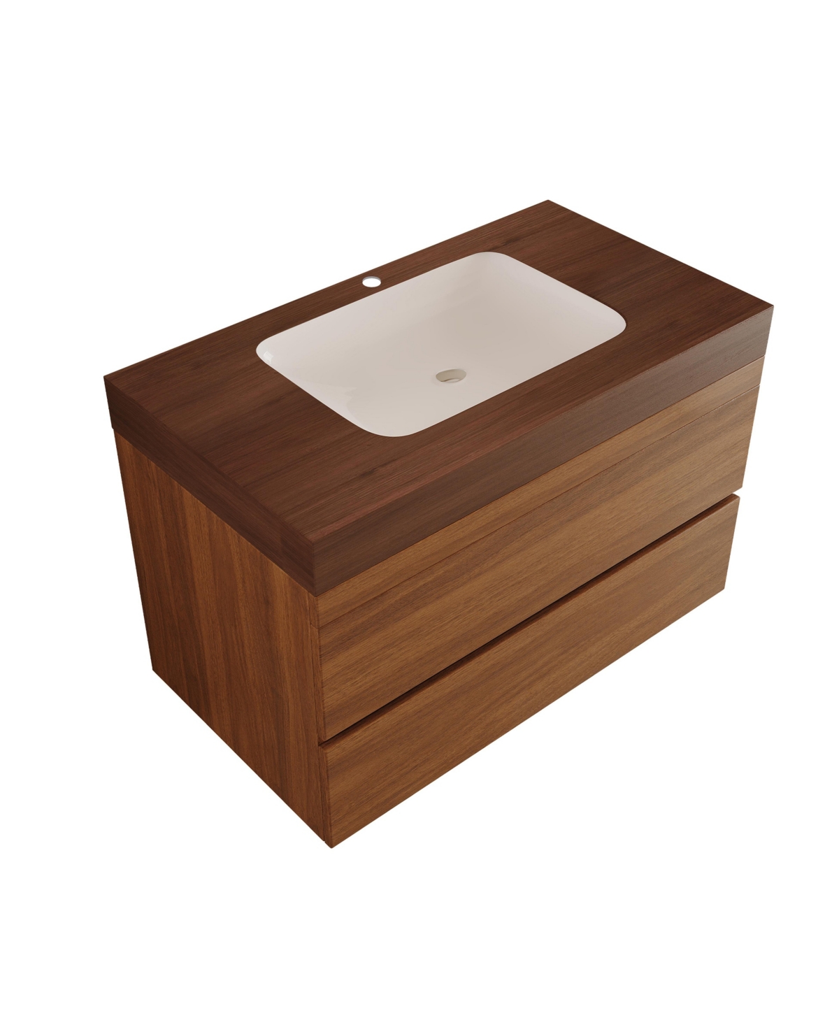 Thirtypeachy 29.9 Inch Floating Bathroom Vanity, Plywood Cabinet, Sintered Stone Top and Ceramic Undermount Sink - Brown