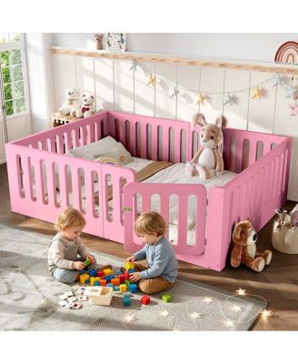  Queen Wood Montessori Floor Bed with High Fence