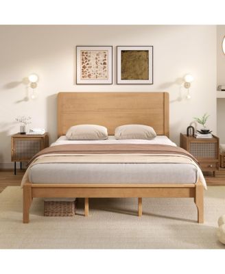 King Size Pinewood Platform Bed with Tall Headboard and Footboard