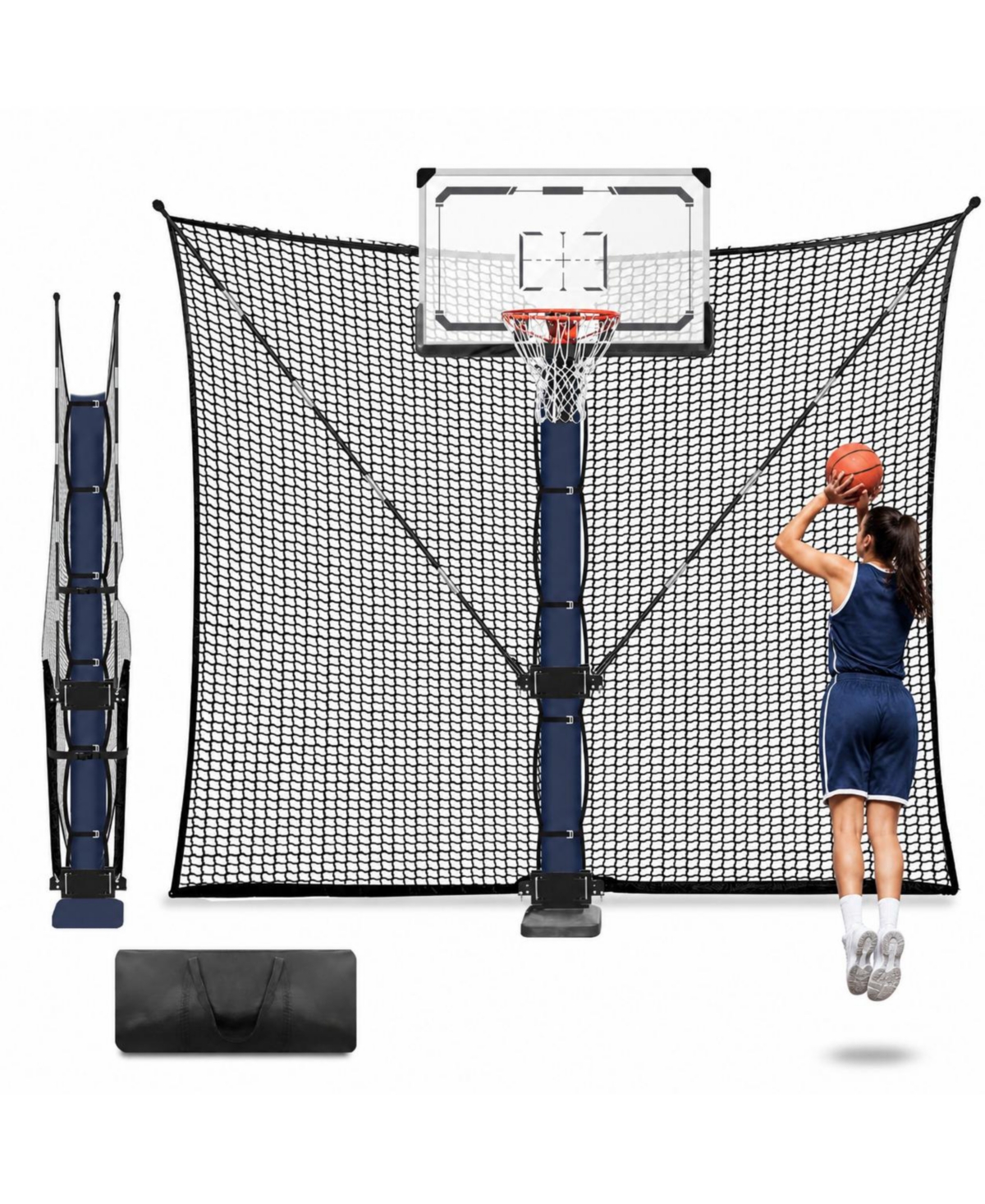 Peneyon 10x10 Ft Basketball Rebounder Net Universal Foldable Outdoor Practice Guardstop With Carry Bag