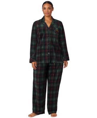 Plus Size Long-Sleeve Notch Collar Fleece Top and Pants, 2-Piece Set