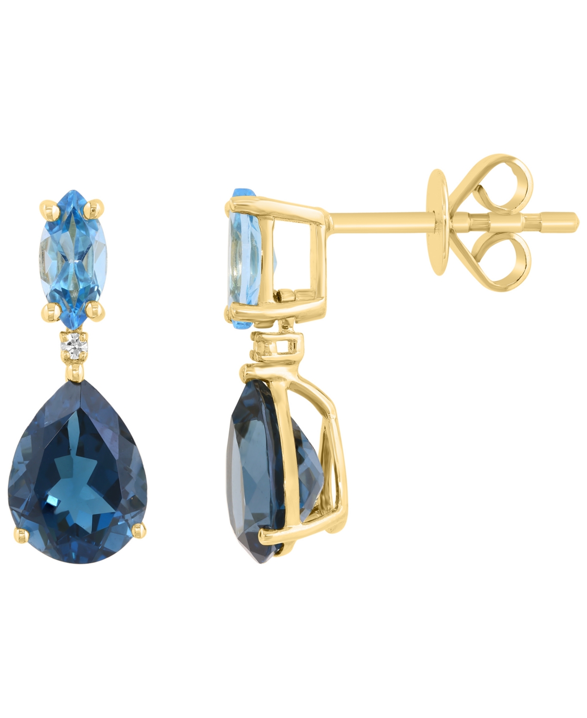 Effy Collection Diamond Accent and Blue and London Blue Topaz Earrings (0.01 ct. t.w. and 3-3/8 ct. t.w.) in 14k Yellow Gold - Yellow Gold