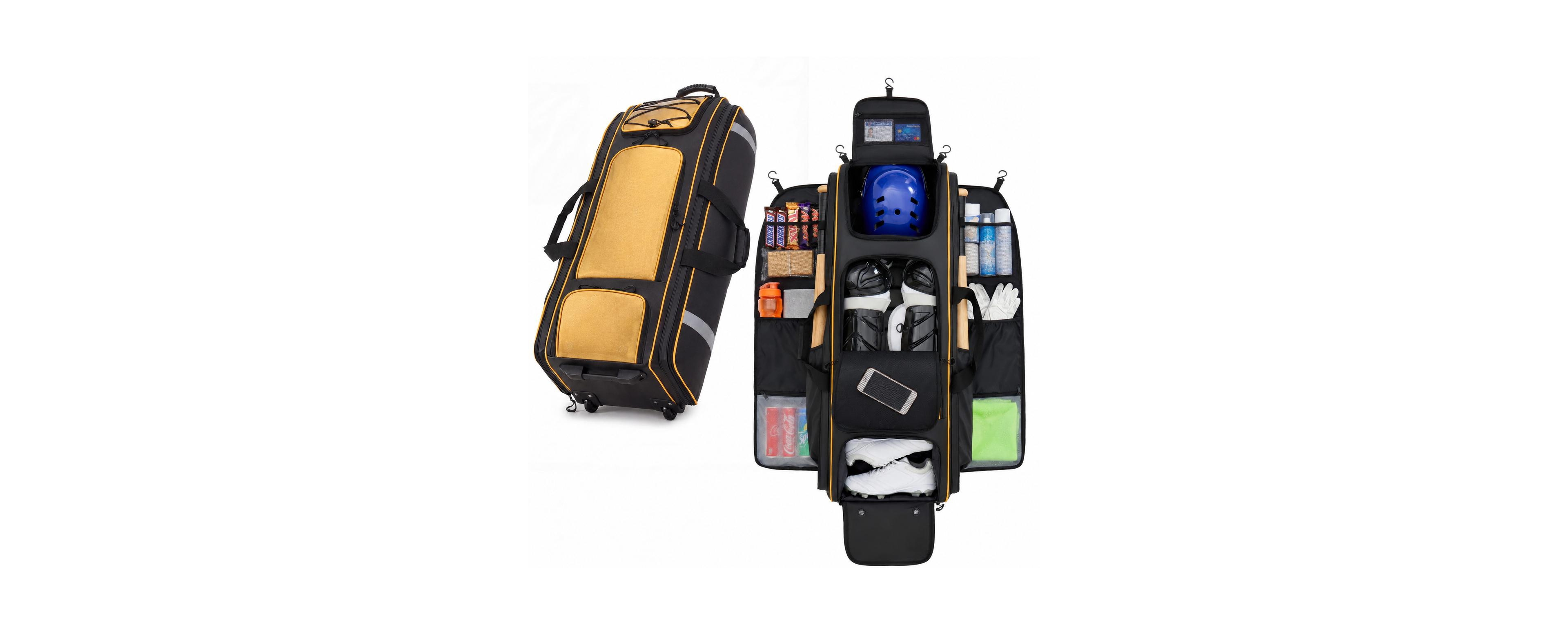 Peneyon 100L Rolling Baseball Catchers Gear Bag 5 Hook Dugout Organizer