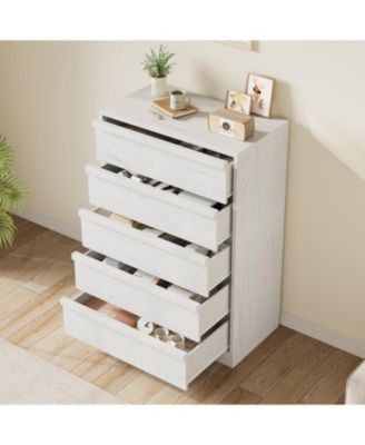 5-Drawer Dresser for Bedroom, Modern Wooden Tall Chest of Drawers, Wooden Handles