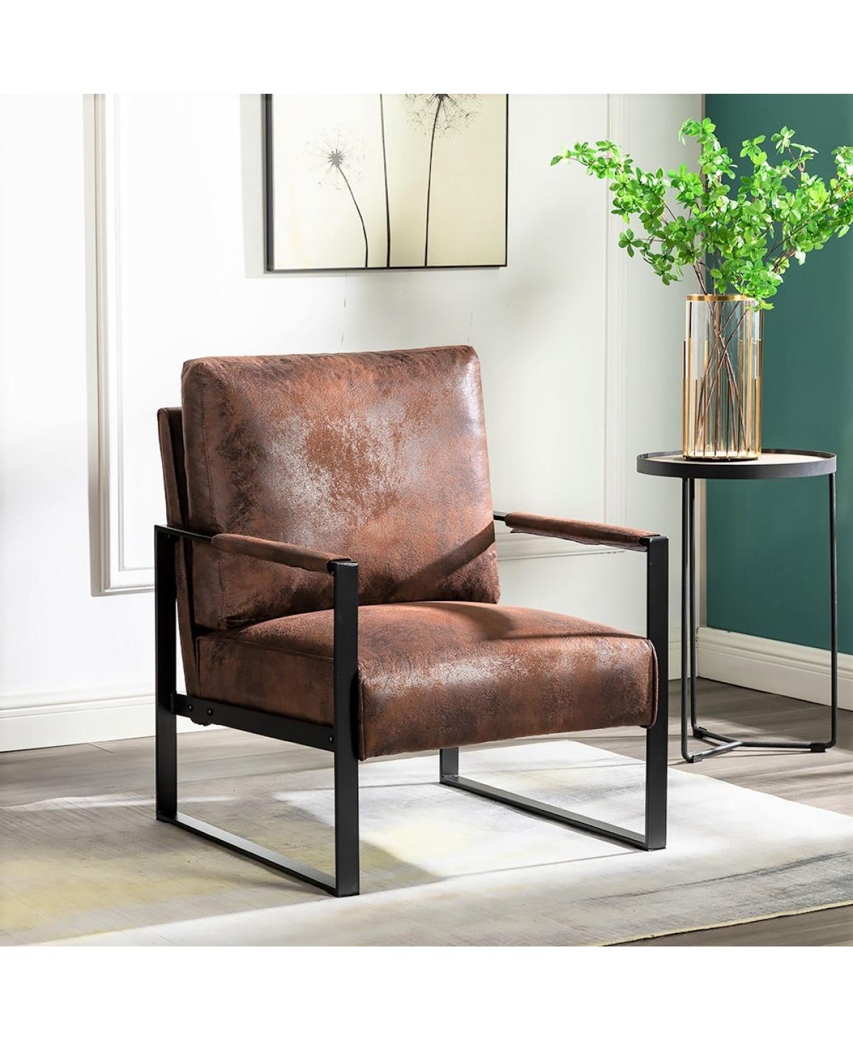 Streamdale Furniture Mid-Century Modern Microfiber Accent Chair with Metal Frame - Brown