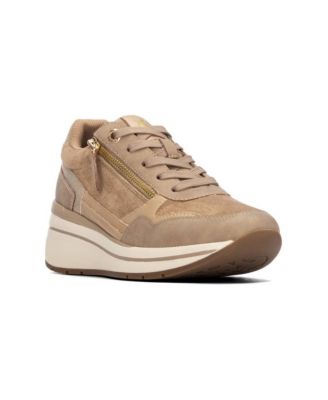 Women's Suede Wedge Lace- Up Sneakers