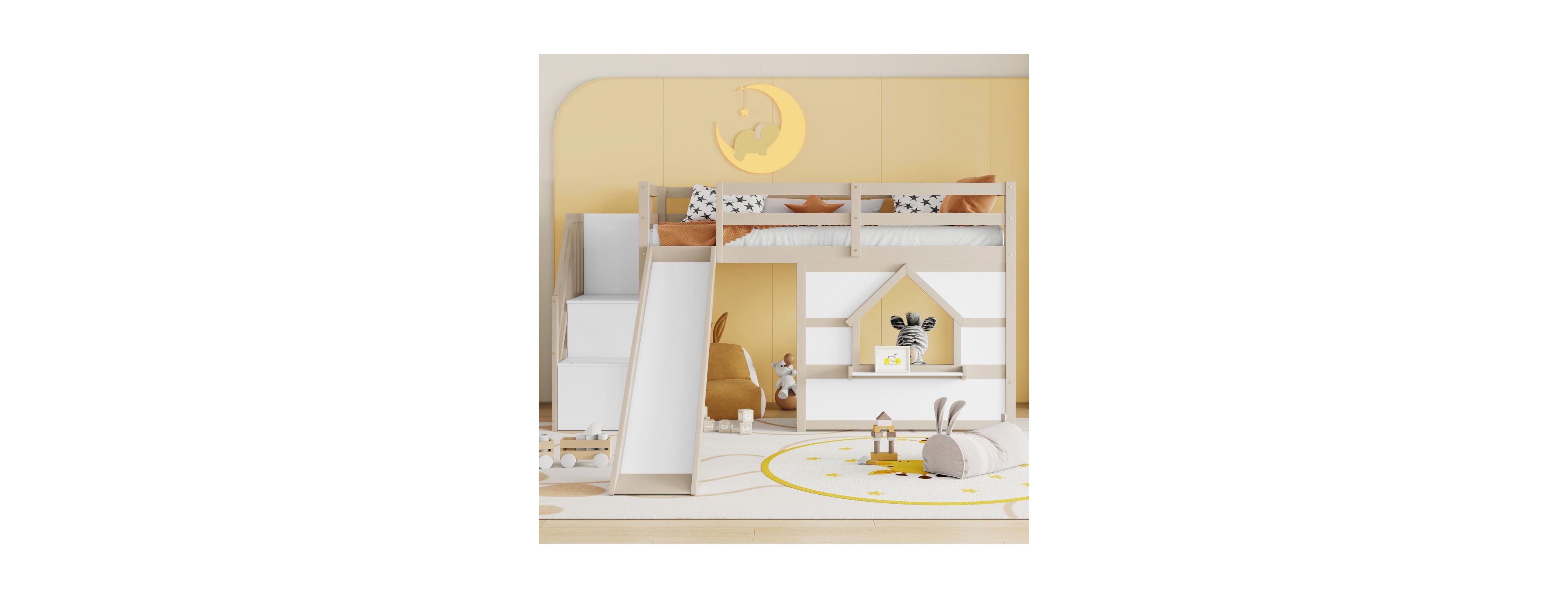 Streamdale Furniture Kids Twin Loft Bed with Slide