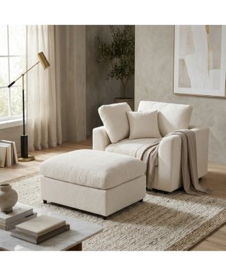 Chenille Accent Chair and Ottoman Set with Throw Pillow