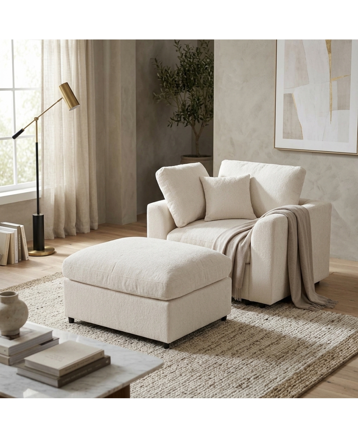 Streamdale Furniture Chenille Accent Chair and Ottoman Set with Throw Pillow