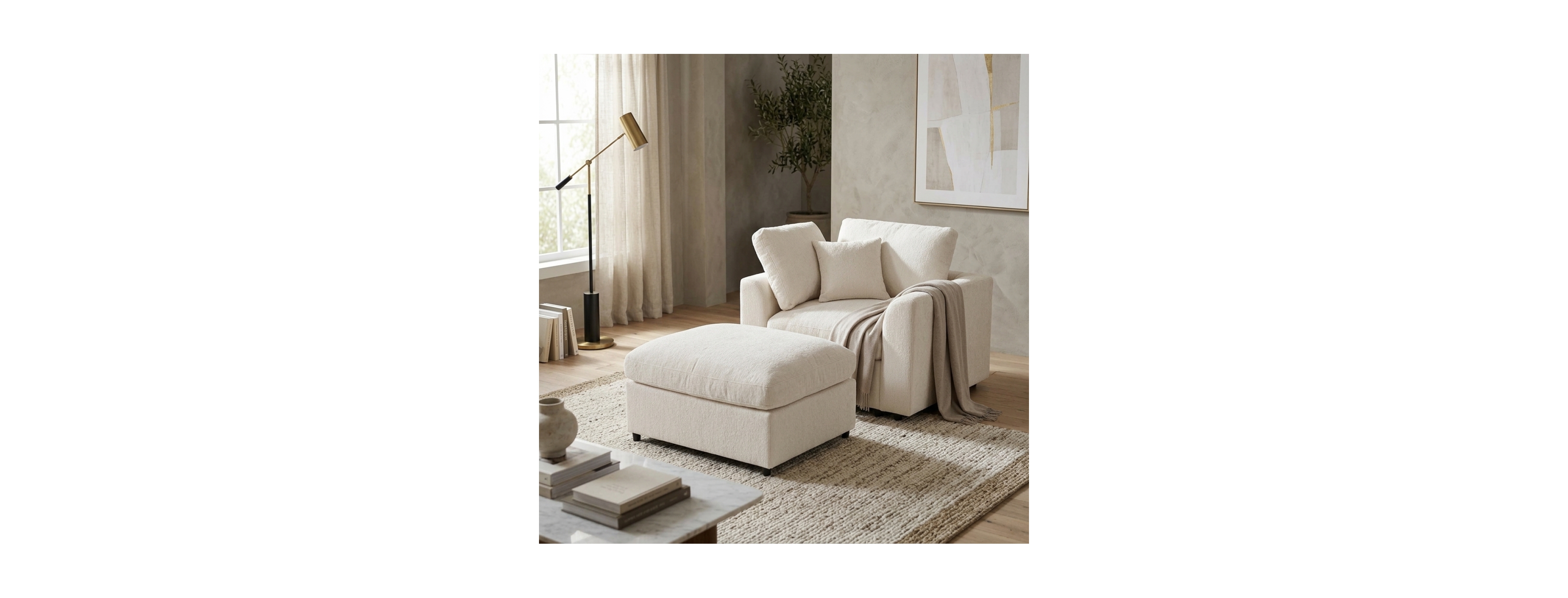 Streamdale Furniture Chenille Accent Chair and Ottoman Set with Throw Pillow