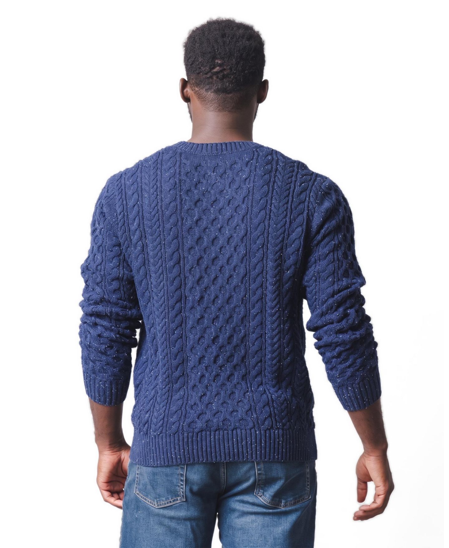 Мужской свитер Hope & Henry Organic Cotton Cable-Knit Crewneck Fisherman, цвет: Тёмно-синий — фото 2