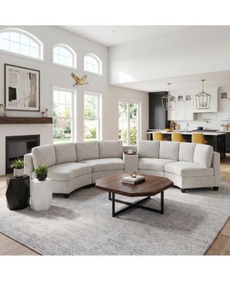 4-Seater Curved Modular Sectional Sofa with Storage and Wireless Charging