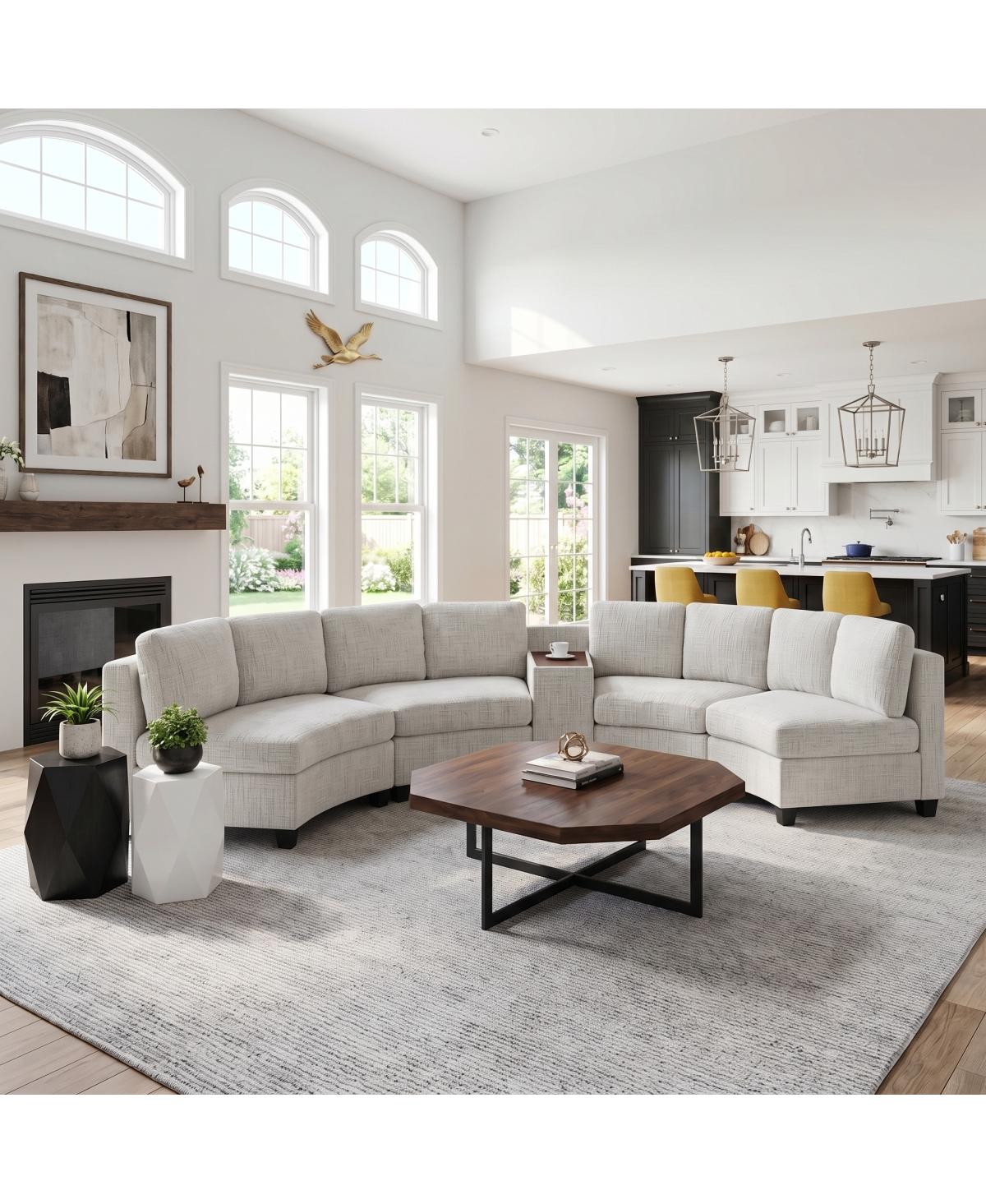Streamdale Furniture 4-Seater Curved Modular Sectional Sofa with Storage and Wireless Charging