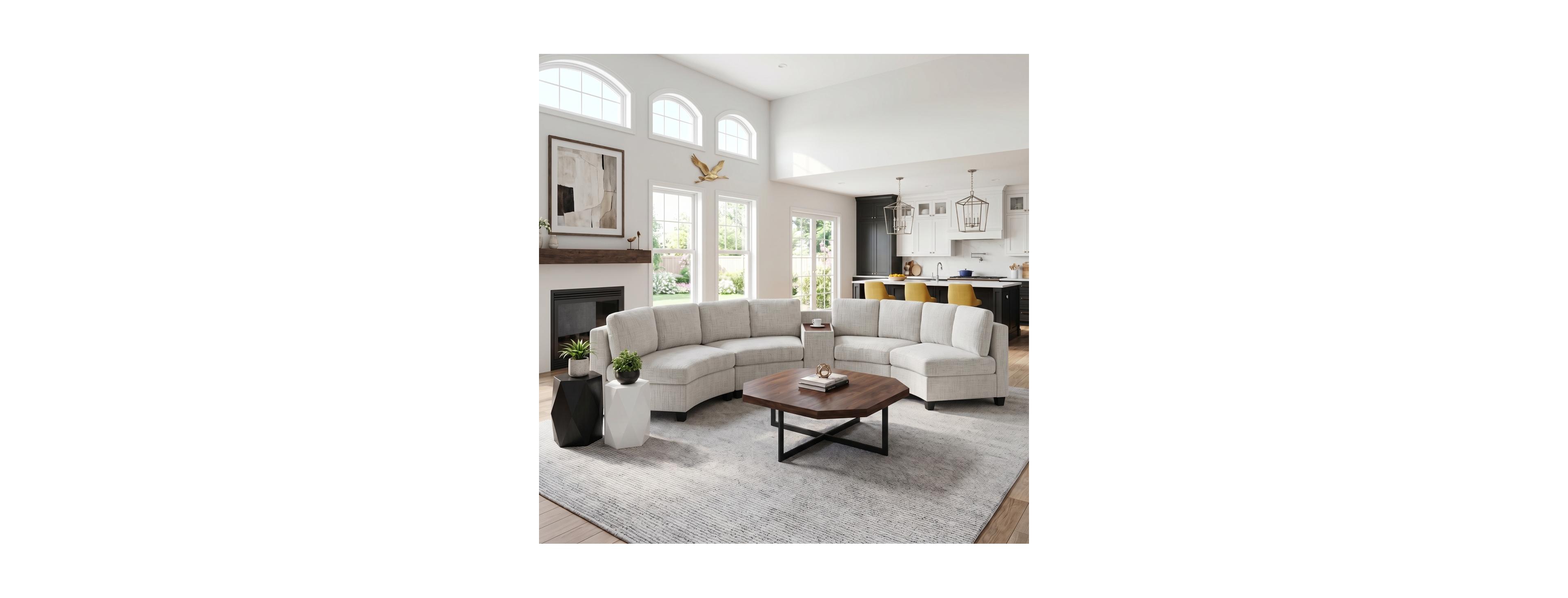 Streamdale Furniture 4-Seater Curved Modular Sectional Sofa with Storage and Wireless Charging