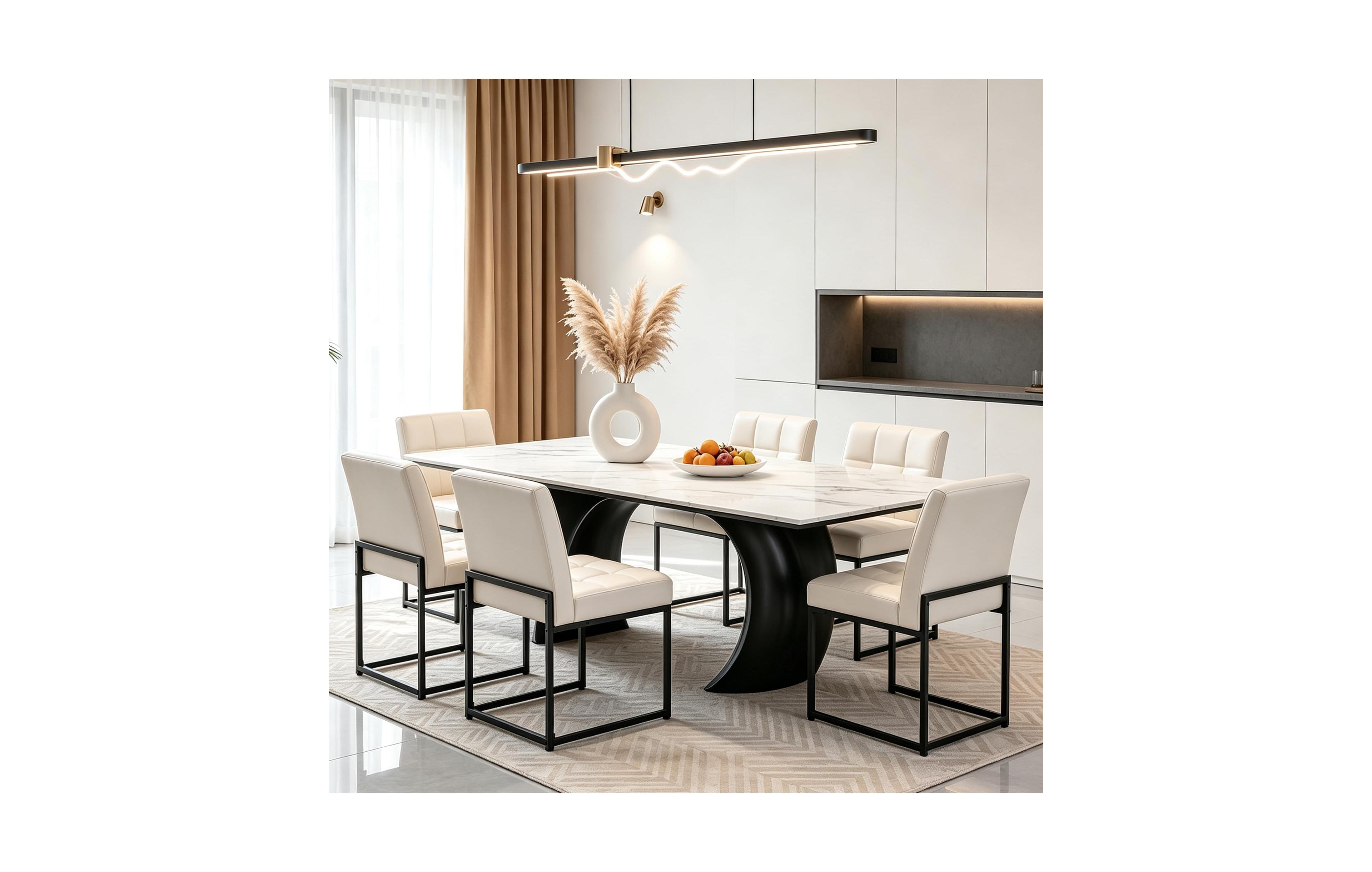 homfan Modern Dining Chairs Set of 6, Upholstered Chairs, Mid Century Style, Metal Legs, Thick Cushion, Waterproof Surface