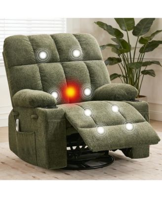 Ultra-Comfort Oversized Massage Recliner Chair with Heat, Manual Swivel Rocker, Includes Lumbar Support, Side Pockets and Dual Cup Holders