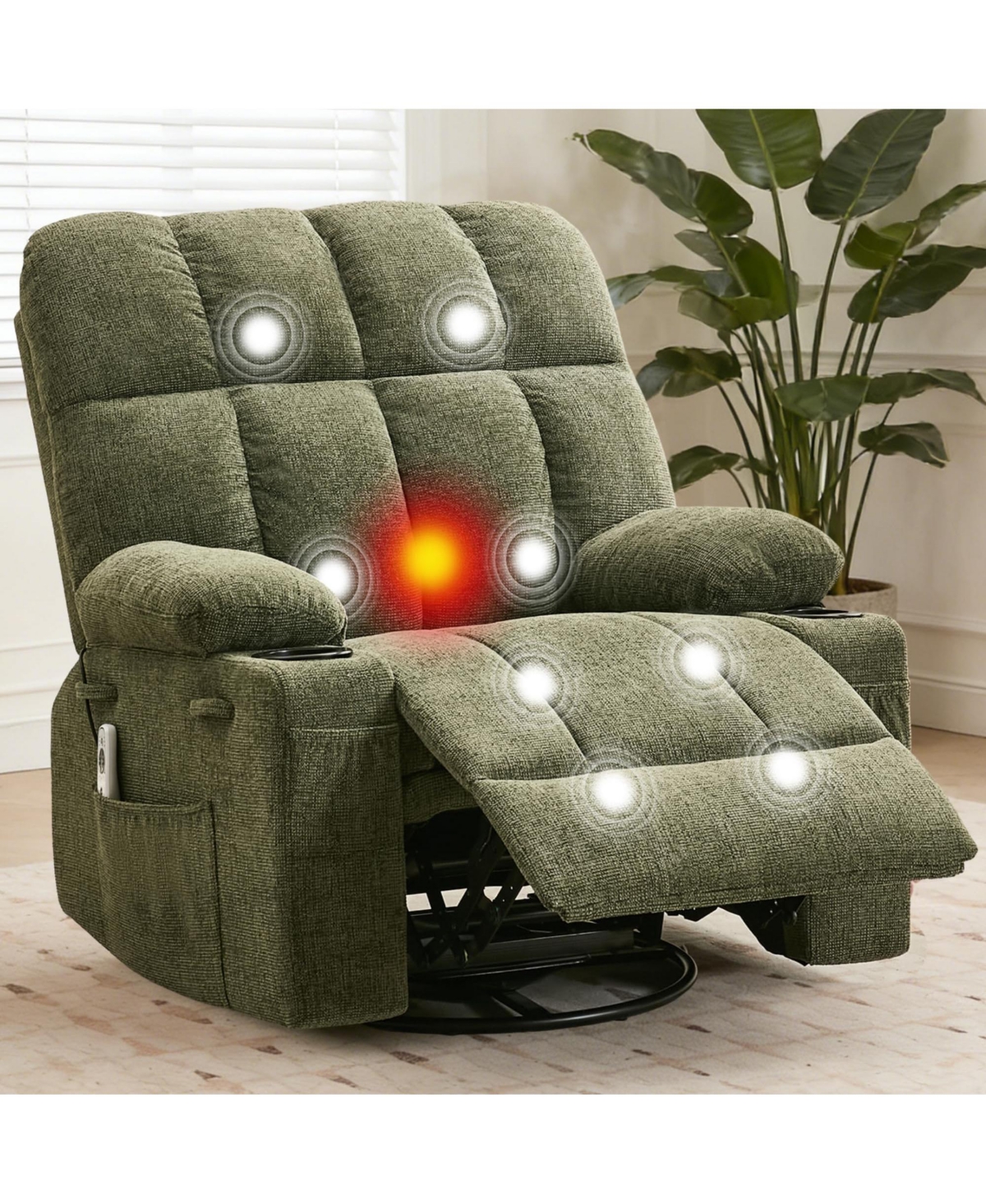 gaomon Ultra-Comfort Oversized Massage Recliner Chair with Heat, Manual Swivel Rocker, Includes Lumbar Support, Side Pockets and Dual Cup Holders