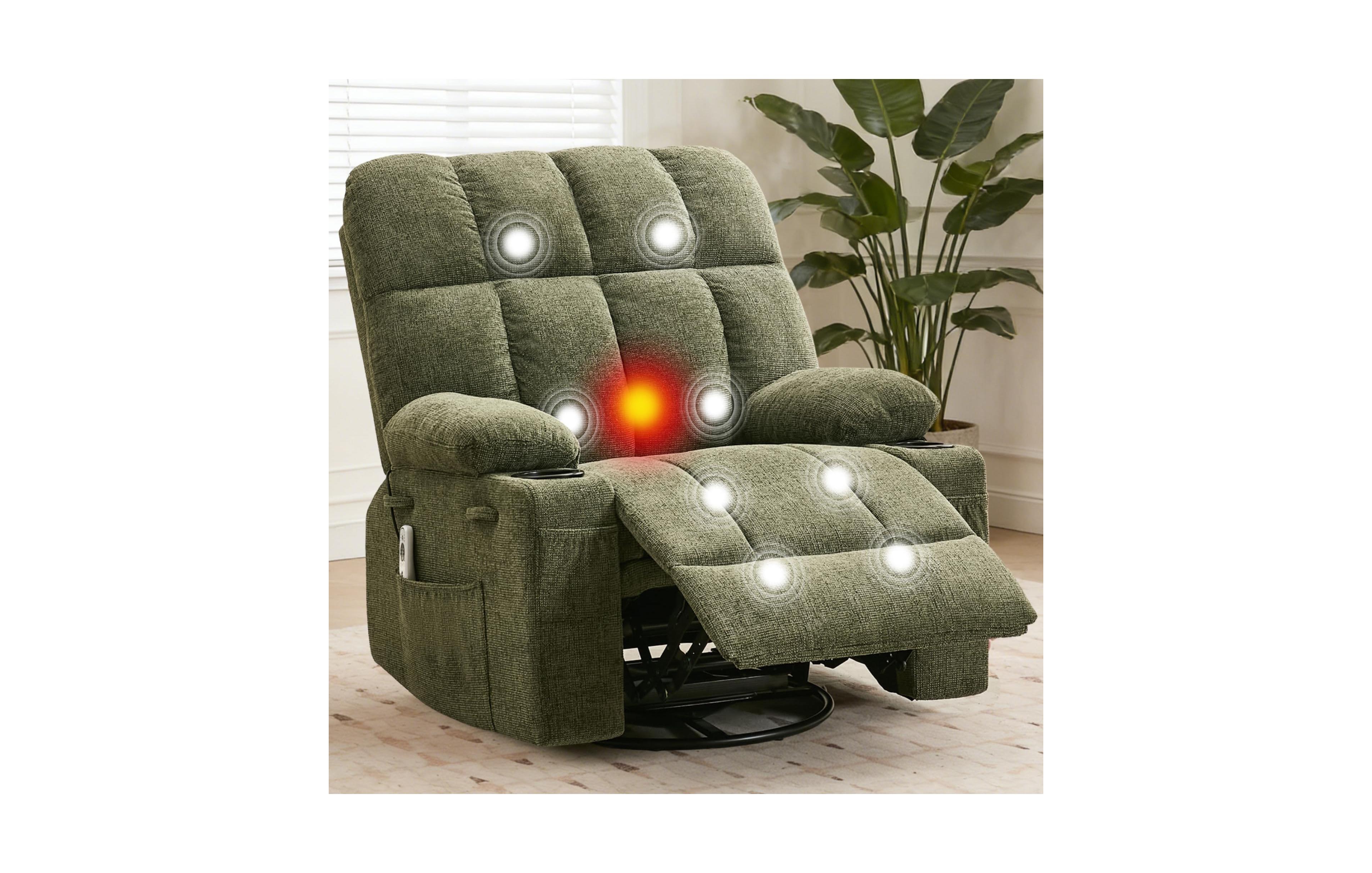 gaomon Ultra-Comfort Oversized Massage Recliner Chair with Heat, Manual Swivel Rocker, Includes Lumbar Support, Side Pockets and Dual Cup Holders