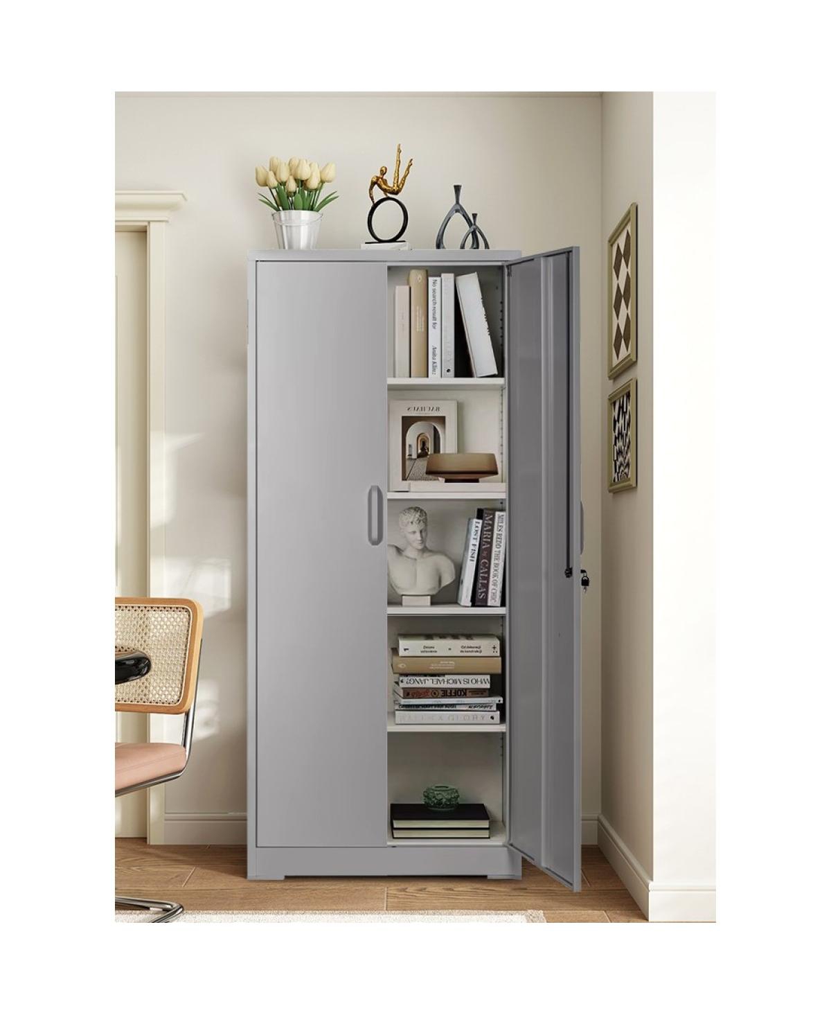 Streamdale Furniture 71 Inch 4-Shelf Metal Adjustable Locking Door Storage Cabinet - Gray