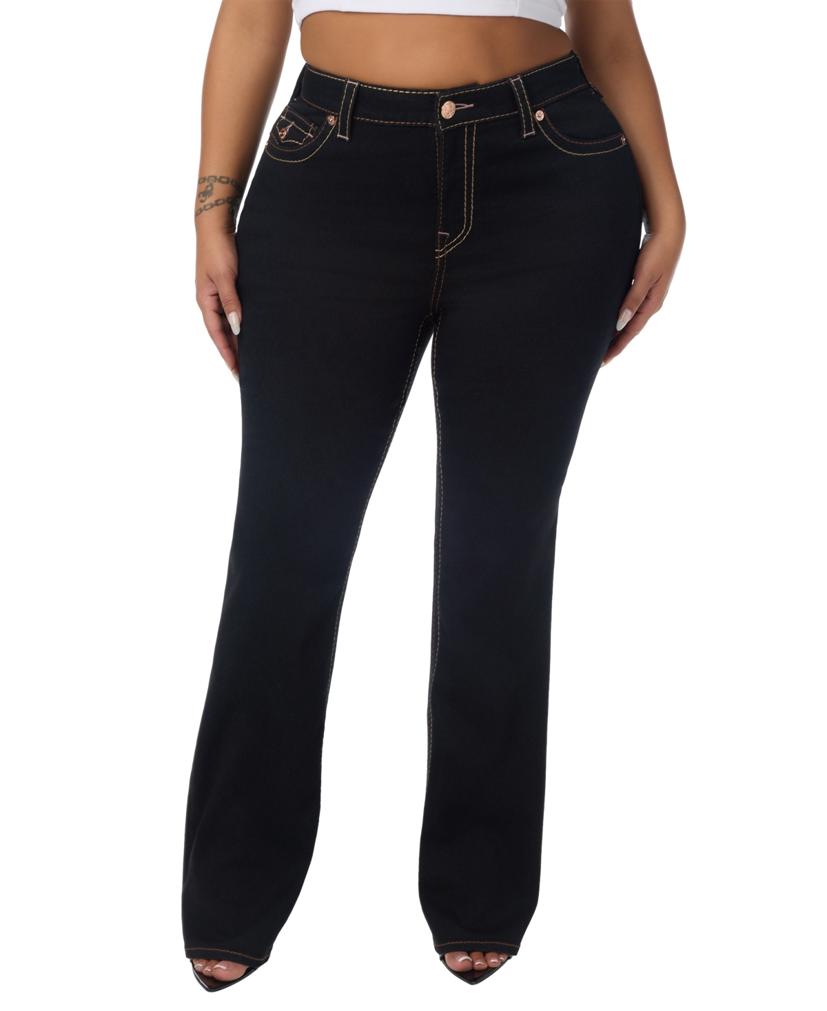 True Religion Plus Size Billie High-Waisted Straight-Leg Denim Jeans - Black Rinse