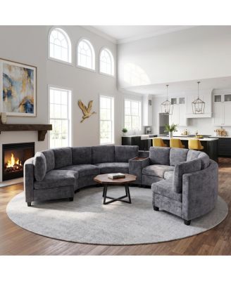 6-Seater Curved Modular Sectional Sofa with Storage and Wireless Charging